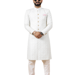 Alluring White Thread Embroidered Sherwani | Father Son Combo | Perfect Groom Wear Achkan